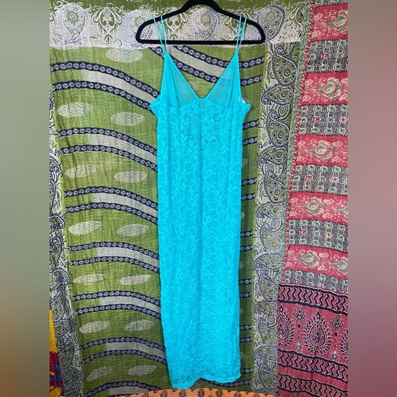 Y2K Victoria's Secret Turquoise Butterfly Mesh Maxi Dress Size Extra Large - Picture 1 of 16